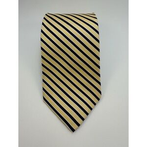 Roundtree & Yorke Silk Tie 60 Yellow/Navy/White Stripe New Made In USA NWT